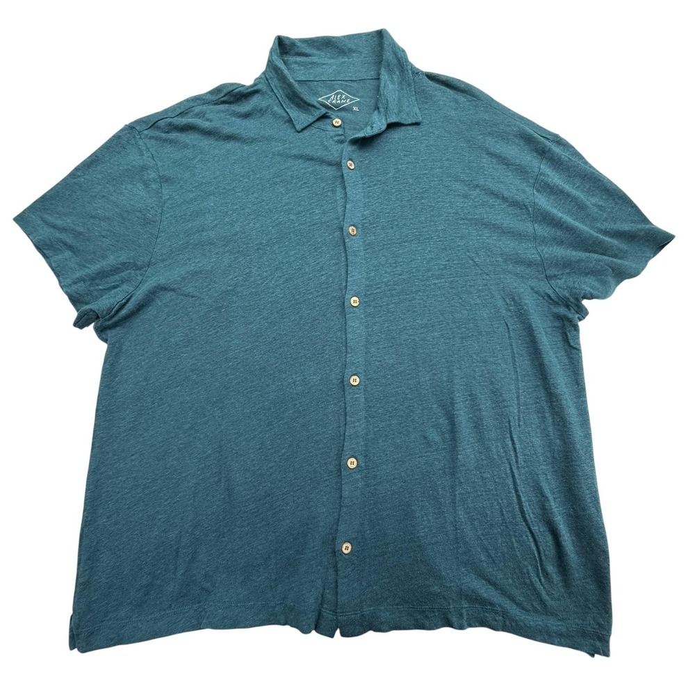 Alex Crane Shirt Mens XL Blue Short Sleeve Button Up 100% Linen Knit Casual NEW
